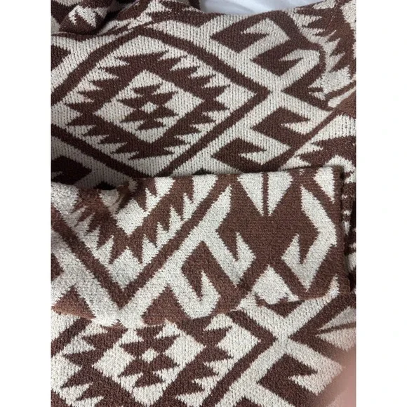 STEVE MADDEN Geometric Print Hooded Cardigan Sweater XXL Brown Cream - Picture 6 of 15